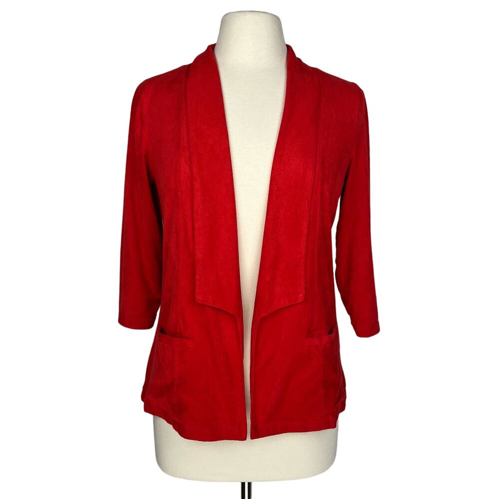 KIM ROGERS‎ | Red Faux Suede Open-Front Blazer | Women's